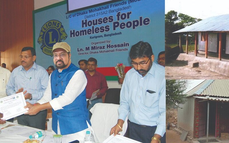 Lions Club Director M Miraz Hossain handed over the houses of the homeless due to river erosion in Kurigram